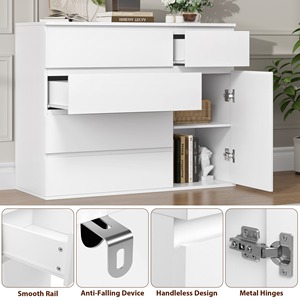 <span class=keywords><strong>Commode</strong></span> moderne <span class=keywords><strong>blanche</strong></span> multifonctionnelle à compartiments avec 5 tiroirs et 1 porte, MOQ <span class=keywords><strong>100</strong></span> - Product Image 2