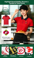 Polo de travail en polyester anti-plis avec logo personnalisé, uniforme pour personnel d'hôtel, restaurant, café, faible MOQ, service de restauration OEM