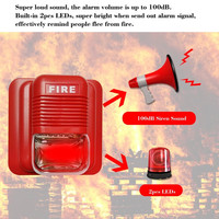 Sirène d'alarme incendie 12V 24V avec son et lumière stroboscopique pour système de sécurité domestique, bureau, hôtel, restaurant