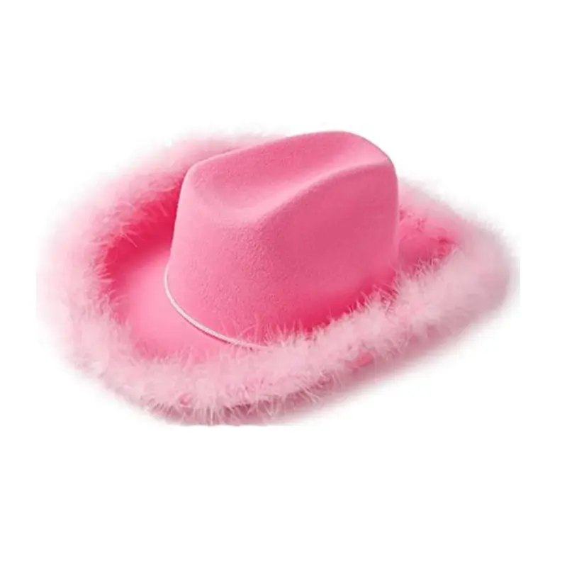 गर्म बेच पश्चिमी Cowgirl मुकुट कॉस्टयूम पंख बढ़त फेडोरा छुट्टी पार्टी टोपी महिलाओं के लिए गुलाबी चरवाहे बैचलर पार्टी