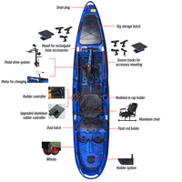 Kayak LSF 3,96 m, bateau de pêche pour une personne, kayak à pédales léger et stable en HDPE