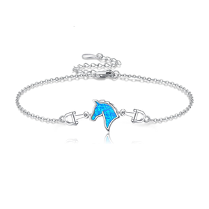 925 Sterling Silver Women's Horse <strong>Bracelet</strong> with Opal Rhodium Plated <strong>Snaffle</strong> Bit for Party Jewelry Gifts - Product Image 1