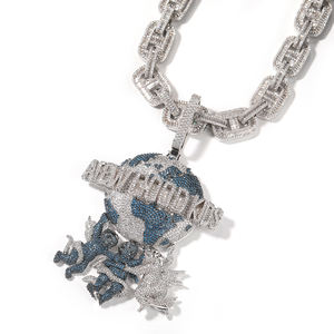 Colgante de tres ángeles de estilo Hip Hop, joyería redonda de CZ colorida, collar de rapero <span class=keywords><strong>verde</strong></span> y azul - Product Image 3