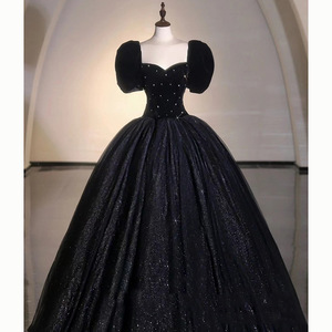Black Ball Gown Sweetheart Neckline Empire Waist Glitter Taffeta Evening Dress Floor Length Formal Party Wear - Product Image 2