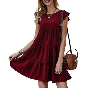 Vestido Casual Retro Personalizado con Logotipo, Estilo Oficina, Moda <span class=keywords><strong>para</strong></span> <span class=keywords><strong>Mujer</strong></span>, Vestido de Fiesta, Vestidos Plisados de Manga Corta <span class=keywords><strong>para</strong></span> Mujeres y Niñas - Product Image 3