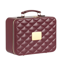 Sac de maquilleur carré en cuir PU de haute qualité avec miroir lumineux LED étui de voyage élégant avec fermeture à glissière multi-couleurs