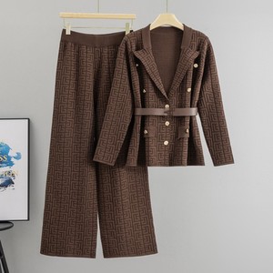 Conjunto <span class=keywords><strong>de</strong></span> Blazer <span class=keywords><strong>de</strong></span> Punto <span class=keywords><strong>de</strong></span> Manga Larga con Estampado Sólido Elegante <span class=keywords><strong>para</strong></span> <span class=keywords><strong>Mujer</strong></span> <span class=keywords><strong>y</strong></span> Pantalones Holgados, Conjunto <span class=keywords><strong>de</strong></span> Pantalones <span class=keywords><strong>de</strong></span> Punto Otoño Invierno 2025, Estilo Casual - Product Image 6