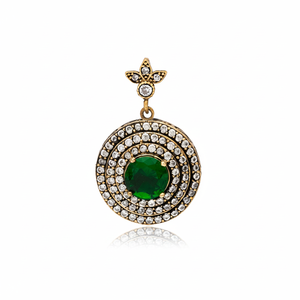 Estilo otomano redondo Esmeralda CZ piedra auténtica plata colgante turco hecho a mano venta al por mayor 925 joyería de plata esterlina - Product Image 2