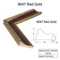 Cadre photo de luxe en bois de pin rouge doré 8047, moulure de 3 m, cadre en bois sculpté baroque pour la décoration d'hôtel