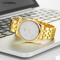 Montre à quartz SINOBI classique en acier inoxydable doré avec bracelet en acier inoxydable, résistante à l'eau 3ATM, plaquée IP pour homme, prête à être expédiée