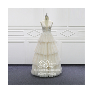 Vestido <span class=keywords><strong>de</strong></span> novia <span class=keywords><strong>de</strong></span> calidad del fabricante, vestido <span class=keywords><strong>de</strong></span> encaje <span class=keywords><strong>de</strong></span> lujo, falda acampanada <span class=keywords><strong>de</strong></span> tul con lentejuelas para atuendo nupcial - Product Image 1