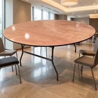 Table de banquet pliante ronde en bois d'ingénierie avec structure métallique, table de salle à manger pour événements, table pliante en bois massif, table de restaurant à louer
