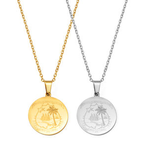 Collier pendentif rond avec drapeau du Libéria pour femmes et filles, en acier inoxydable, bijoux pour Libériens # 570762 - Product Image 3