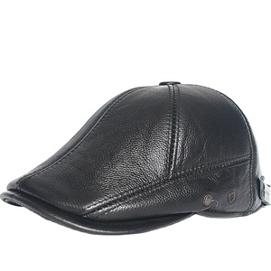 Wholesale leather men hats caps in winter and fall the first layer cowhide leather hot thickened medium old berets - Product Image 1
