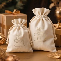 Sac en toile de lin et coton de luxe et grande pochette en mousseline blanche, sac à cordon personnalisé bicolore pour emballage cadeau