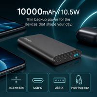 Batterie externe portable ultra-fine 10000 mAh 10,5 W max, multi-ports, avec sorties Micro USB, Type C et USB-A pour téléphone portable