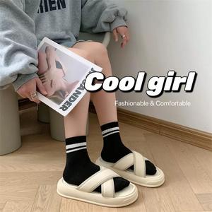 Chaussons d'hiver classiques à bout fermé, antidérapants, à semelle souple, respirants, anti-odeurs, en coton, tendance, avec bande décorative, isolation thermique, en caoutchouc - Product Image 3