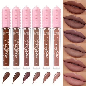 Brillo Labial Mate Nude de 6 Colores de Marca Propia, Lápiz Labial Líquido Marrón, Impermeable y de Larga Duración, MOQ Bajo, OEM - Product Image 1