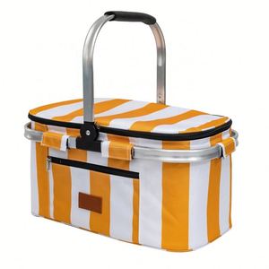 Customized Stripe Thermal Insulated Beach Picnic Cooler Bag Embossed logo Food Portable Basket Lunch Cooler Bag - Product Image 2