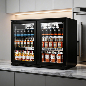 Профессиональный холодильник для пива и вина с черной раздвижной стеклянной дверью, двухдверный барный холодильник, портативный охладитель для пива для бара - Product Image 3