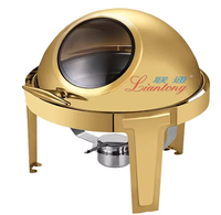 Plat de service rond Liantong Gold de luxe, style américain, en acier inoxydable, avec couvercle roulant et fenêtre de visualisation