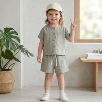 Ensemble de vêtements pour bébé, enfant en bas âge, garçon et fille, cardigan à col rond à manches courtes, short, pur coton, décontracté, été, 2 pièces