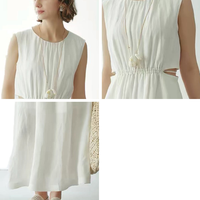 Robe midi sans manches en blanc pur personnalisée, taille élastique, poche latérale, vêtements de vacances minimalistes pour femmes, usine certifiée OEM ODM BSCI