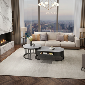 Tavolino da Caffè Ovale in Lastra di Pietra di Lusso Contemporaneo con Vano Contenitore, Arredamento di Alta Gamma, Soddisfazione Garantita - Product Image 2