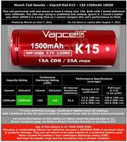 Batterie Li-ion rechargeable Vapcell K15 3.6V à prix attractif pour lampe torche, pointeur laser, appareils ménagers
