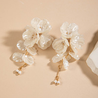 Élégantes boucles d'oreilles pendantes en forme de pétales colorés, collier fleur, ensemble de bijoux vintage pour mariage et fiançailles pour femme, plaqué rhodium, cadeau tendance