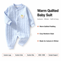 Baju Bayi Berlapis Kapas Hangat Motif Kartun Unisex Jumpsuit Bayi Musim Gugur Musim Dingin Grosir OEM