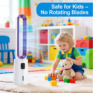 Ventilador de Torre sin Aspas de 21 Pulgadas, Purificador de Aire, 70W, Alta Velocidad, Silencioso, Eficiente Energéticamente, Control Remoto, Seguro para Bebés y Mascotas - Product Image 4
