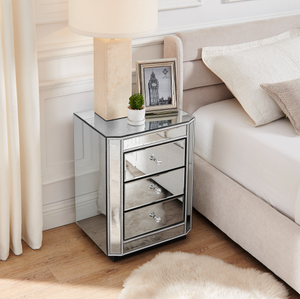 Hot Sale Modern 3-Drawer Chest <b>Bedside</b> Nightstand Crushed Diamond Mirrored Night Table for Bedroom for Apartment Use - Product Image 1