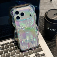 Coque de téléphone INS Fashion Luxury Gradient Colorful 3D Bear Cute pour Apple iPhone 12 13 14 15 16 17 Pro Max, protection antichoc