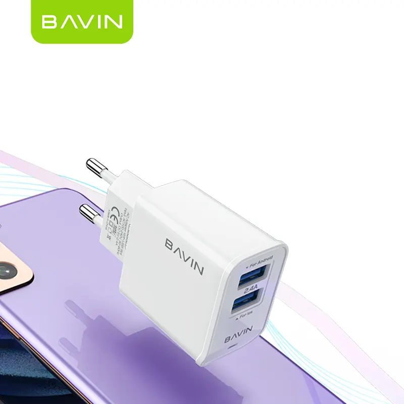 BAVIN Custom EU UK US Plug 2.4A Dual USB Port Micro Type C Universal Fast Charging Cell Mobile Phone Travel Charger PC506Y