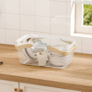 WIREKING Paniers de rangement modernes écologiques pour fruits et légumes, en fil métallique portable avec poignée en bois - Product Image 3