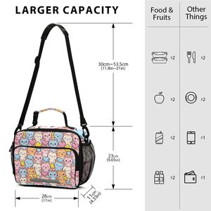 Sac à déjeuner isotherme portable avec imprimé chat mignon, fermeture éclair, sangle en maille pour l'école, les pique-niques et les voyages - Product Image 3