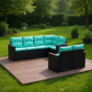 Ensemble de canapé de patio en polyrotin noir 7 pièces avec coussins, mobilier de jardin élégant, sièges d'extérieur - Product Image 2