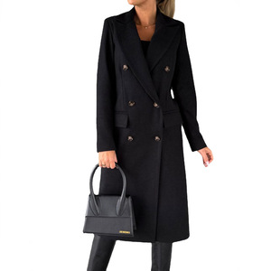 Manteau <span class=keywords><strong>trench</strong></span> à double boutonnage uni à manches longues et épaules dénudées pour femme, vêtement d'extérieur mi-lourd et tendance en <span class=keywords><strong>vert</strong></span> olive - Product Image 2