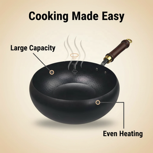 Pentole da Cucina in Acciaio al Carbonio Antiaderenti con Manico in Legno, Motivo Martellato, Facili da Pulire, Disponibili in Magazzino - Product Image 2