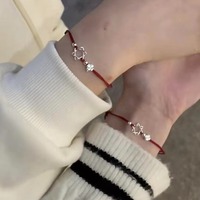 Bracelet à breloques en cordon rouge vintage, étoile à six branches, réglable, fait main, bijou d'amitié, cadeau