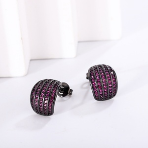 Fashion Jewelry Eco-friendly Copper Black Gold Plated Anti Tarnish Micro Pave 8*8mm Red Zircon Black <b>Stud</b> <b>Earrings</b> for Women - Product Image 5