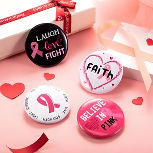 <span class=keywords><strong>Badges</strong></span> personnalisés à boutons en fer blanc avec ruban rose Cadeaux de sensibilisation au cancer du sein Épinglette Boutons ronds Décorations d'événements caritatifs