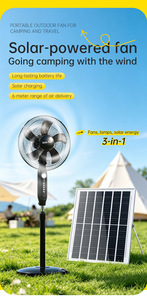 Ventilateur solaire sur pied avec batterie rechargeable et panneau solaire - Ventilateur de sol portable sans fil pour la maison, le <span class=keywords><strong>camping</strong></span> en plein air et les marchés nocturnes - Product Image 2