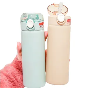 Customized Acceptable Male And Female Students Bouncing Straw Insulated Cup 304 Stainless Steel Water Bottle With Air Seal Lid