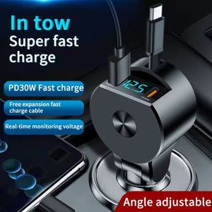 3 in 1 Retractable Car Charger Usb <b>Type</b> <b>C</b> <b>Cable</b> <b>Charging</b> Cord PD 30W Cigarette Lighter Adapter for Mobile Phone - Product Image 5