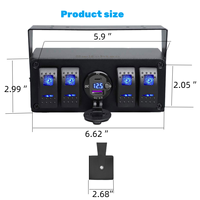 Boîtier d'interrupteurs à bascule 5 gangs en aluminium ON/OFF avec chargeur USB double QC3.0 & PD, voltmètre, indice de protection IP53, 20A 24V