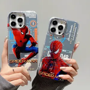 Street Trend Spiderman Anti-choque Crash Strip Plating Design de câmera gravada a laser IMD Phone Case para Iphone 12 13 15 14 Pro Max