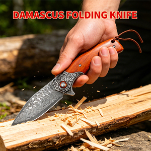 Cuchillo Plegable Táctico <span class=keywords><strong>de</strong></span> Bolsillo con Hoja <span class=keywords><strong>de</strong></span> Damasco <span class=keywords><strong>de</strong></span> Alta Dureza y Mango <span class=keywords><strong>de</strong></span> Madera <span class=keywords><strong>de</strong></span> Sequoia, para Camping, Supervivencia y Uso Diario, con Clip - Product Image 5