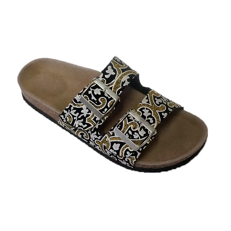 Parte superior macia de cortiça para sapatos, venda quente amarelo preto branco floral couro para sapatos deslize de cortiça